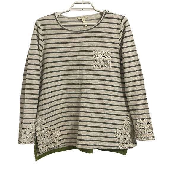Matilda Jane Cotton Striped Lace Detail Scoop Neck Sweater - Picture 1 of 6